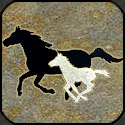 Stone mosaic silhouette horse and colt running.
